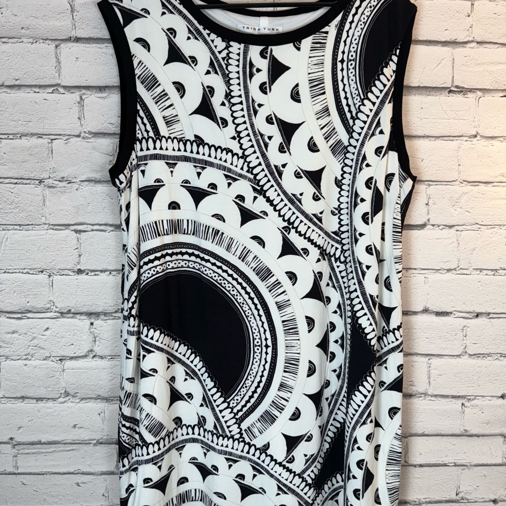 Trina Turk Zinnia Tank Dress Black & White Geometric Knee Length Size XXL NWT - Picture 3 of 10